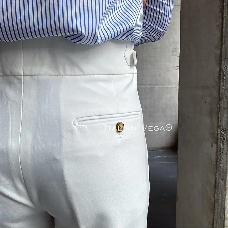 Old Money Powder Blue Shirt with White Signature Buttoned Gurkha Pant by ITALIAN VEGA®