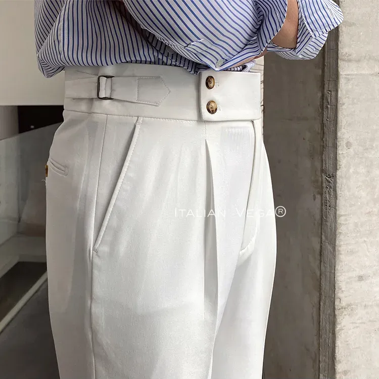 Old Money Powder Blue Shirt with White Signature Buttoned Gurkha Pant by ITALIAN VEGA®