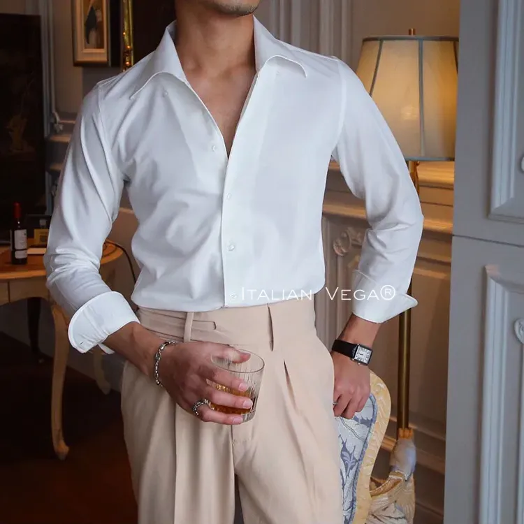 Old Money White Shirt with Sky Blue Denim Signature Buttoned Gurkha Pant by ITALIAN VEGA®