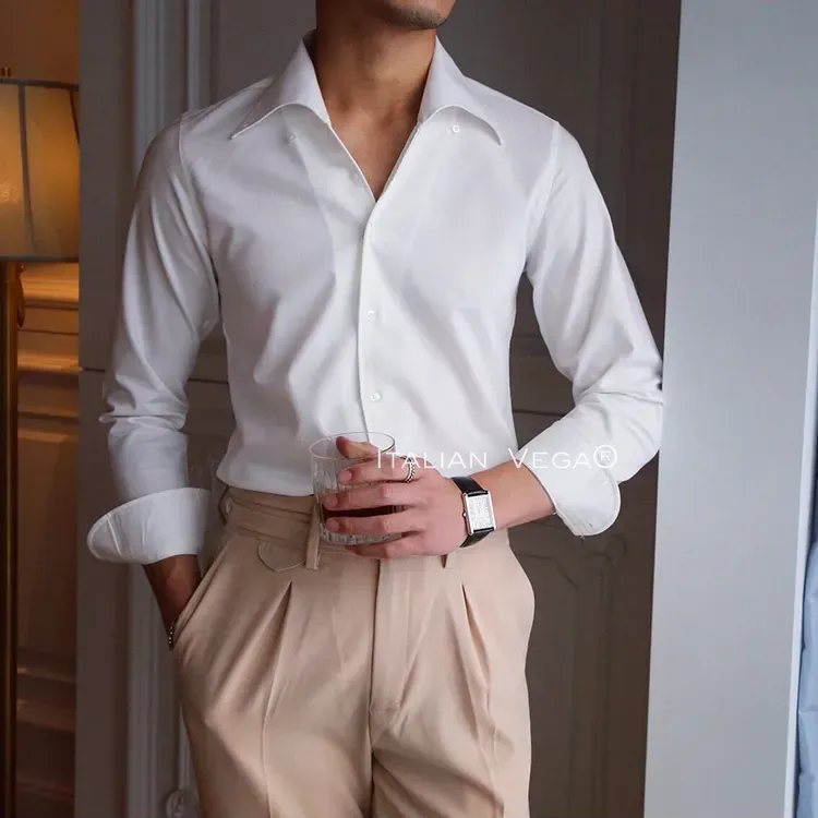 Old Money White Shirt with Sky Blue Denim Signature Buttoned Gurkha Pant by ITALIAN VEGA®