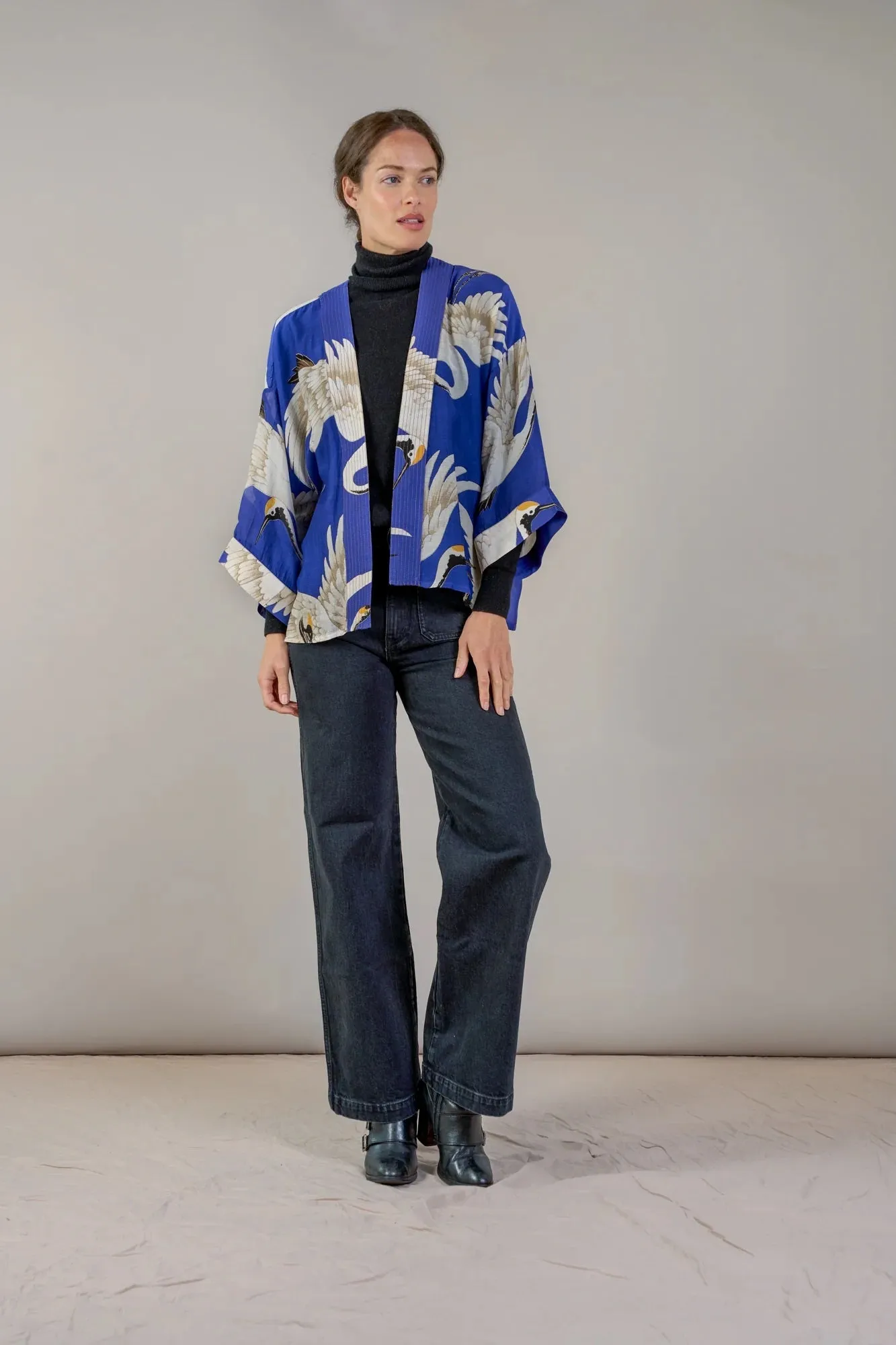 One Hundred Stars Stork Royal Blue Kimono