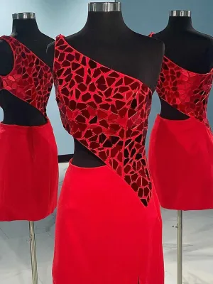 One Shoulder Short Red  Prom Dresses, One Shoulder Short Red  Formal Homecoming Evening Dresses