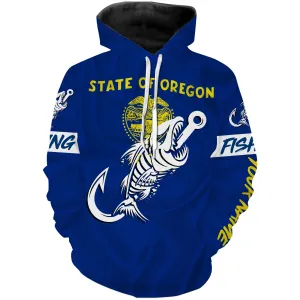 OR Oregon Fishing Flag Fish hook skull Custom name performance fishing jerseys | Hoodie - NPQ738