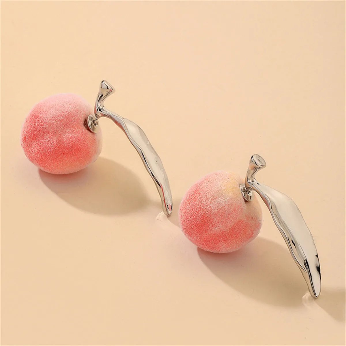 Orange & Silver-Plated Peach Ear Jackets