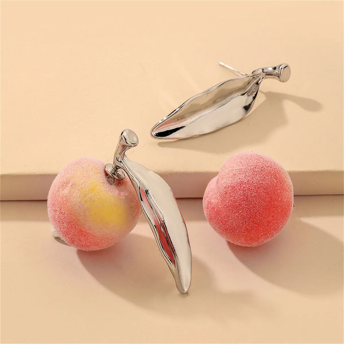 Orange & Silver-Plated Peach Ear Jackets