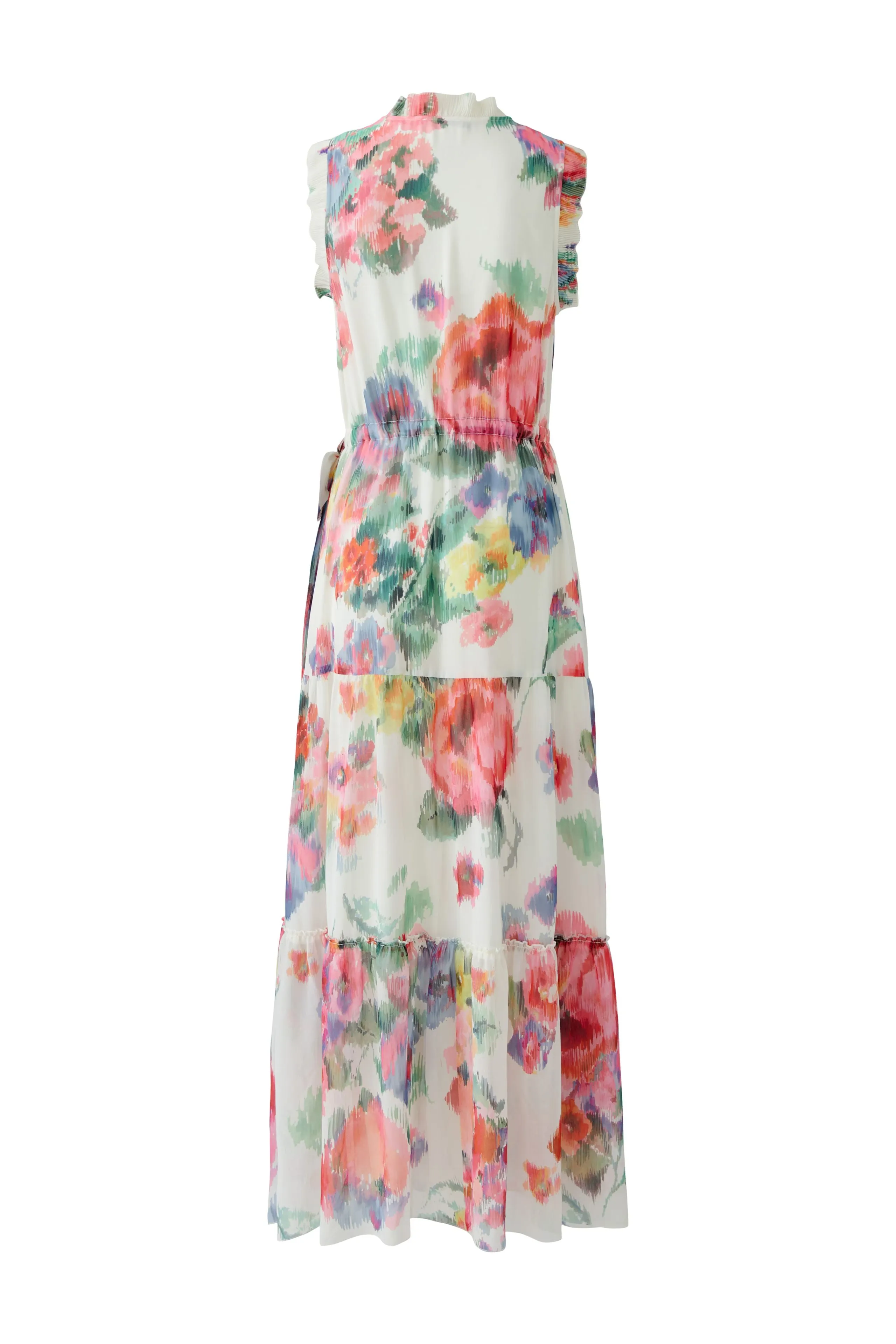 Oui Cream Floral Print Sleeveless Tiered Midi Dress