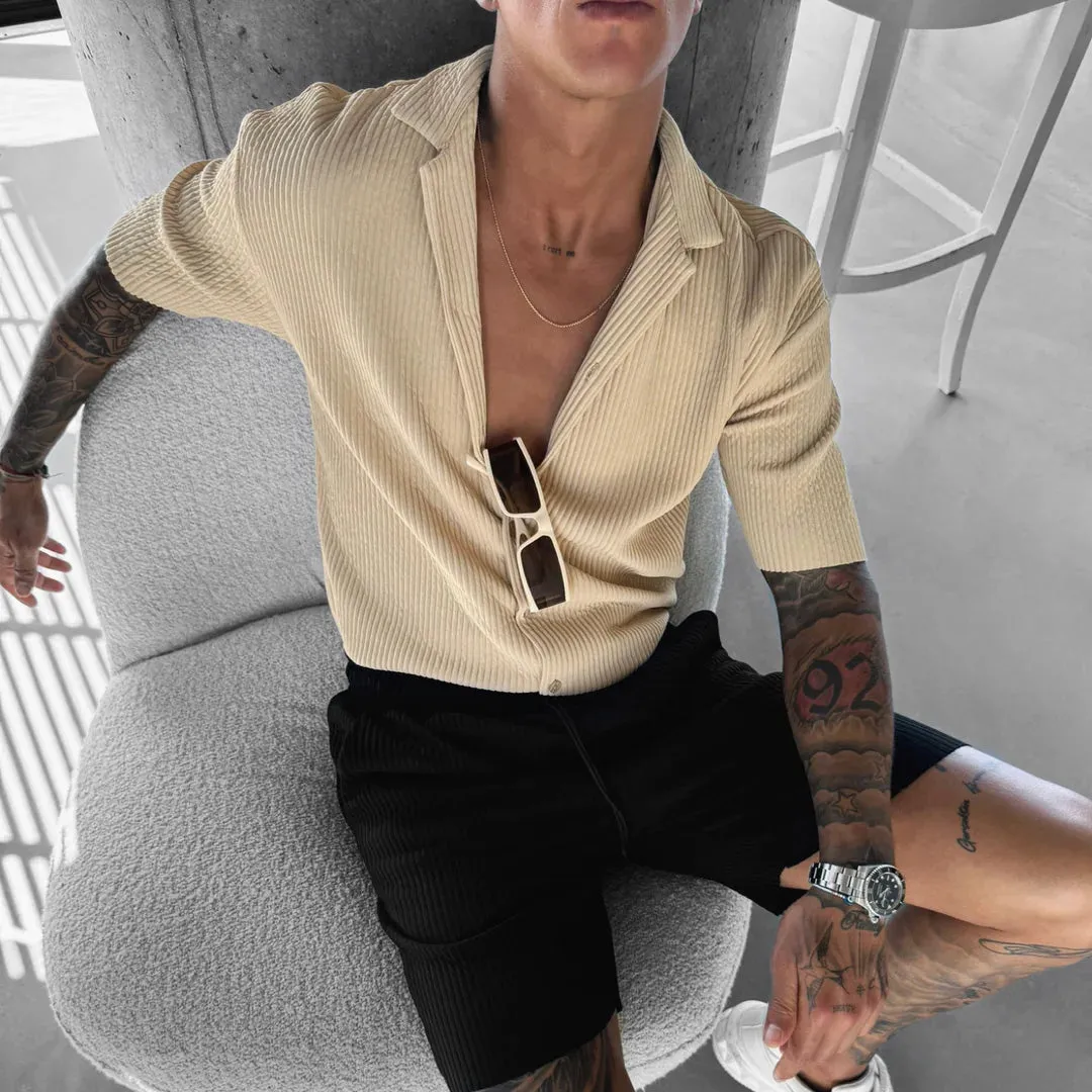 OVERSIZE RIBBED SHIRT - BEIGE