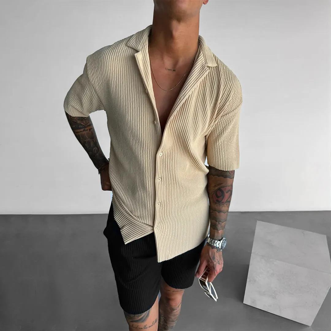 OVERSIZE RIBBED SHIRT - BEIGE
