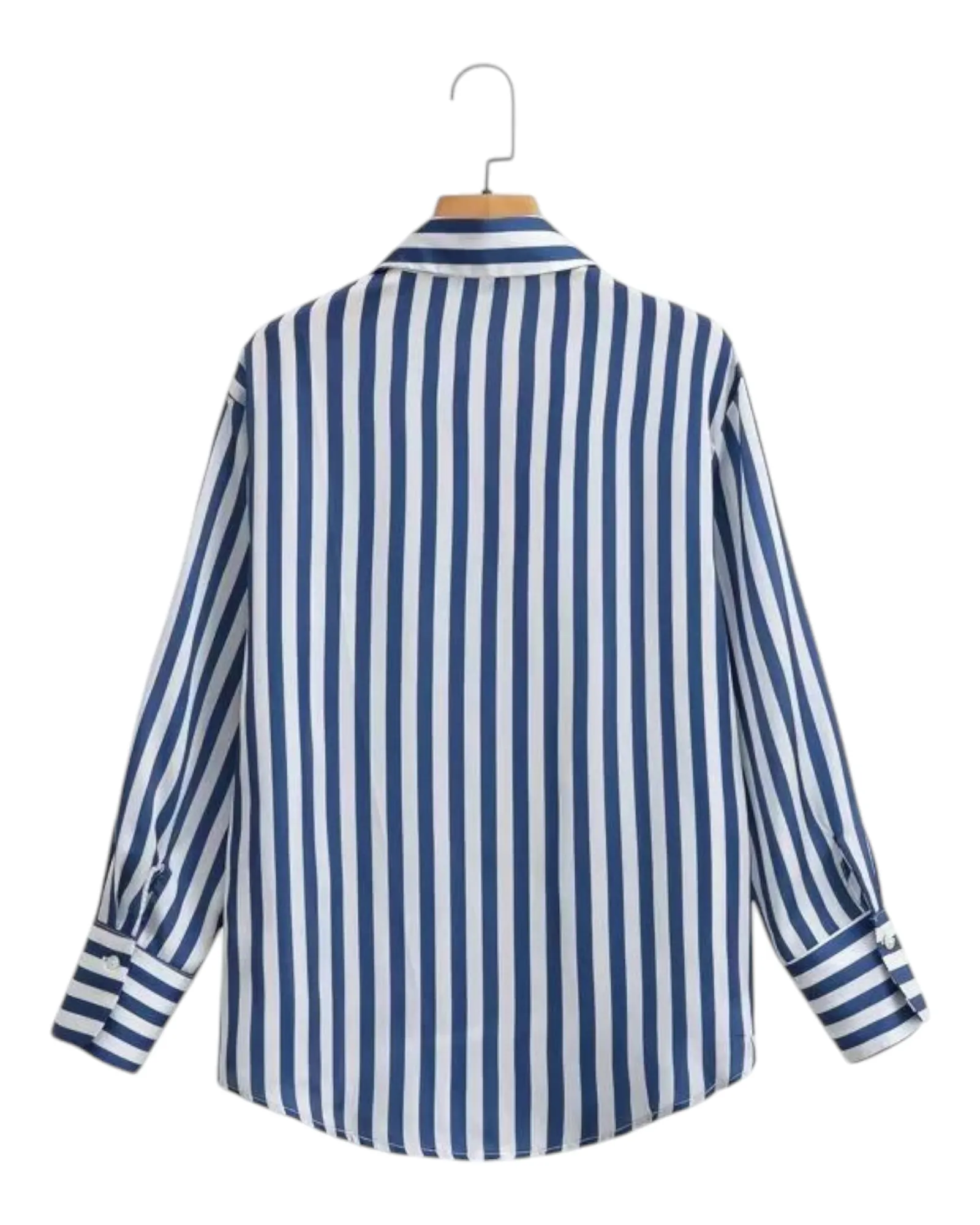 Oversized Blue and White Striped Button-Up Women's Shirt