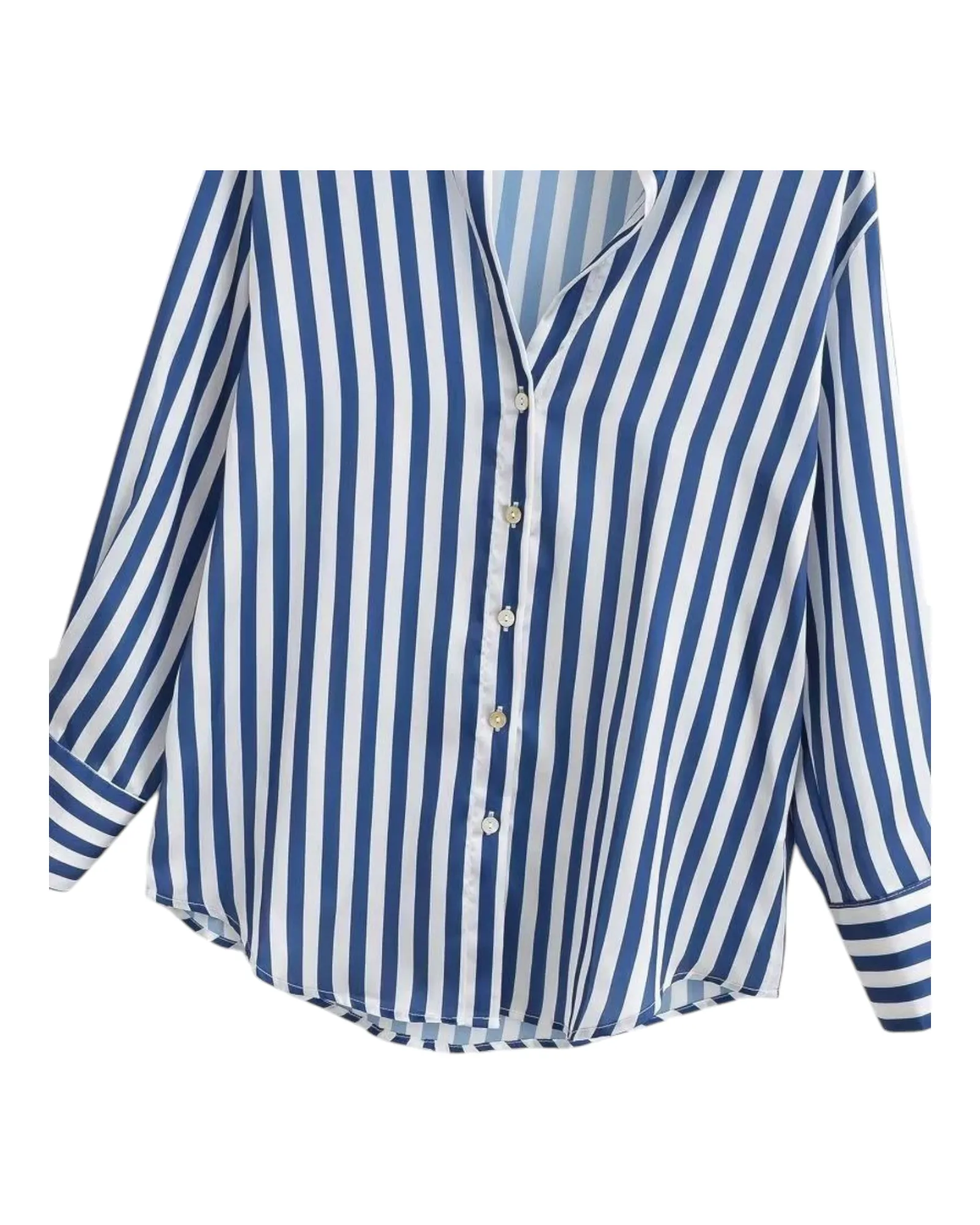 Oversized Blue and White Striped Button-Up Women's Shirt