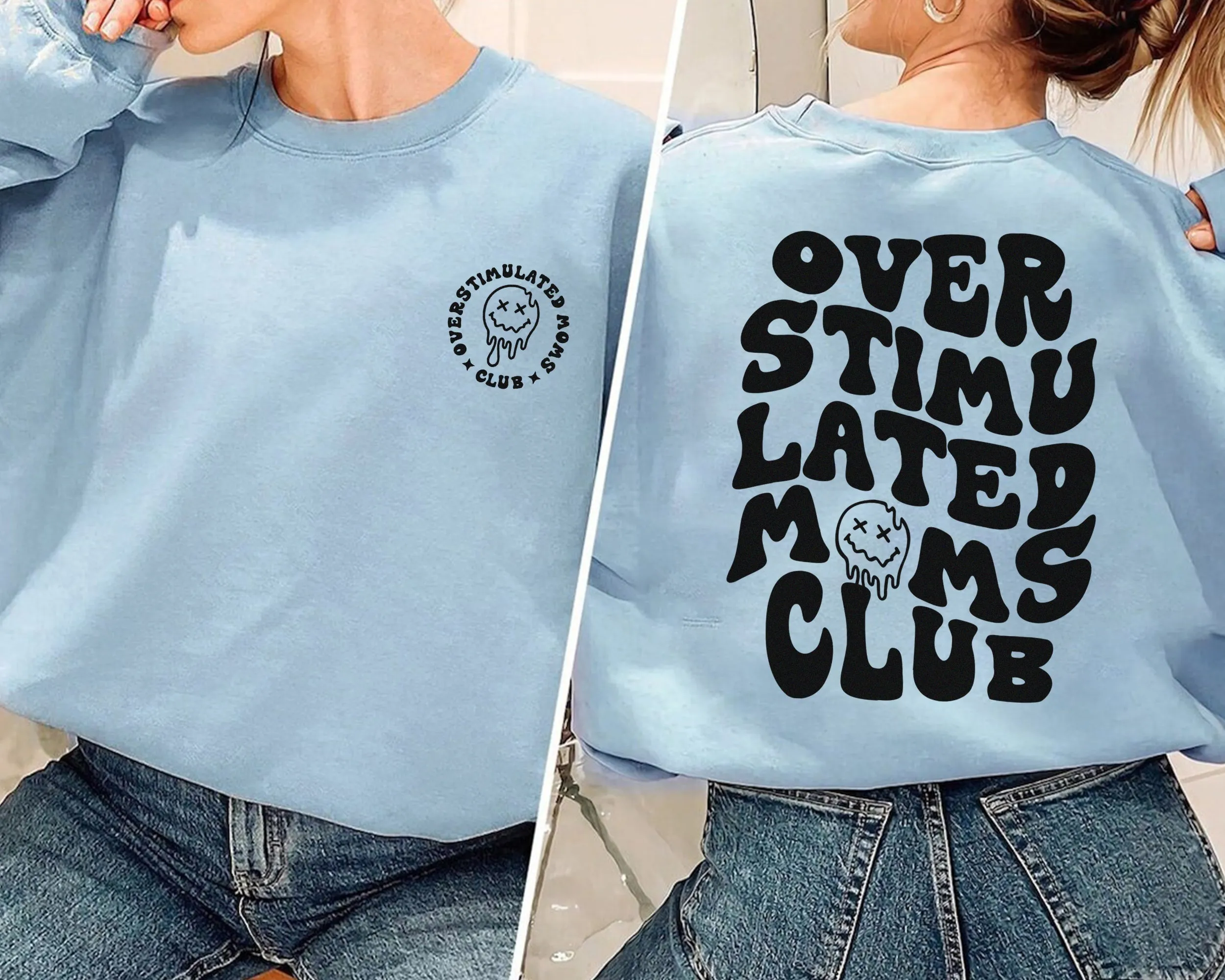 Overstimulated Moms Club Sweatshirt, Overstimulated Moms Crewneck, Cute Retro Shirt for Moms, Girly Shirt, Anxiety Moms,Trendy Cute Shirt,Moms Gift