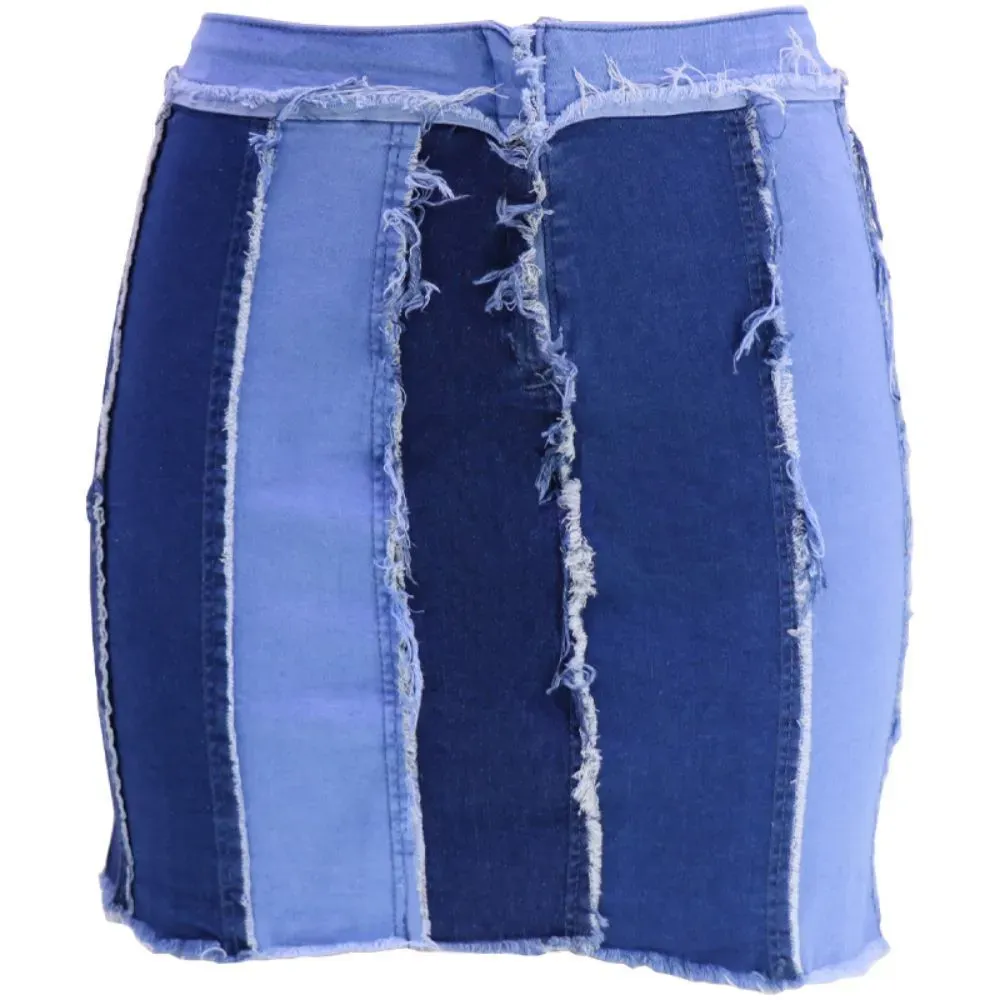 Patchwork Play High-Waist Denim Mini Skirt