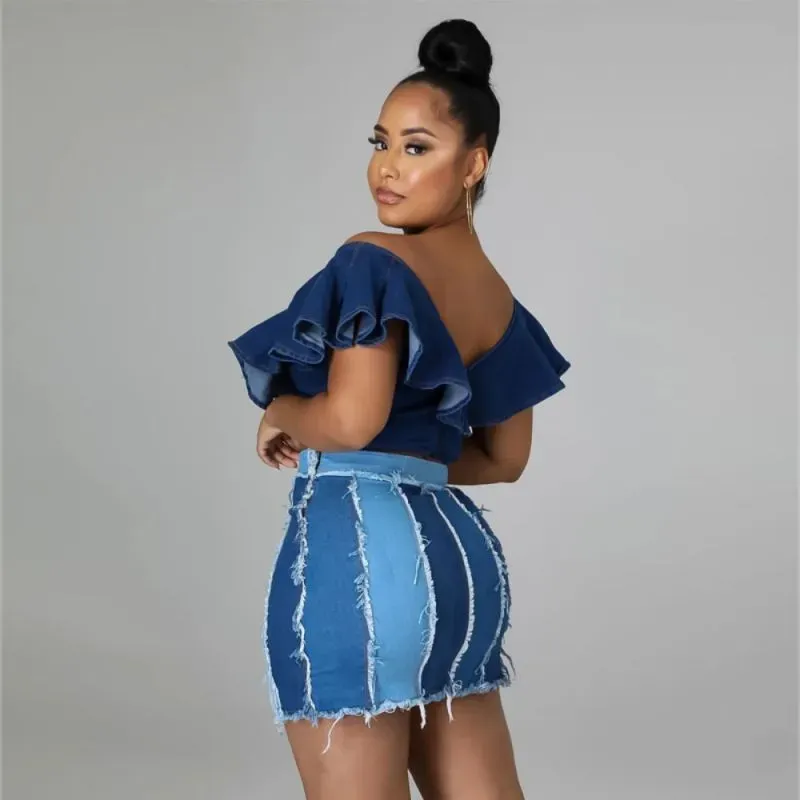Patchwork Play High-Waist Denim Mini Skirt