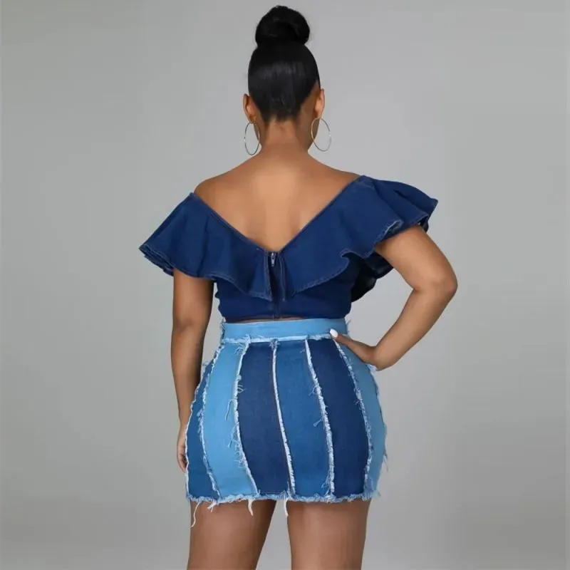 Patchwork Play High-Waist Denim Mini Skirt
