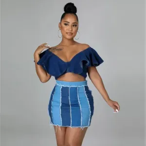Patchwork Play High-Waist Denim Mini Skirt