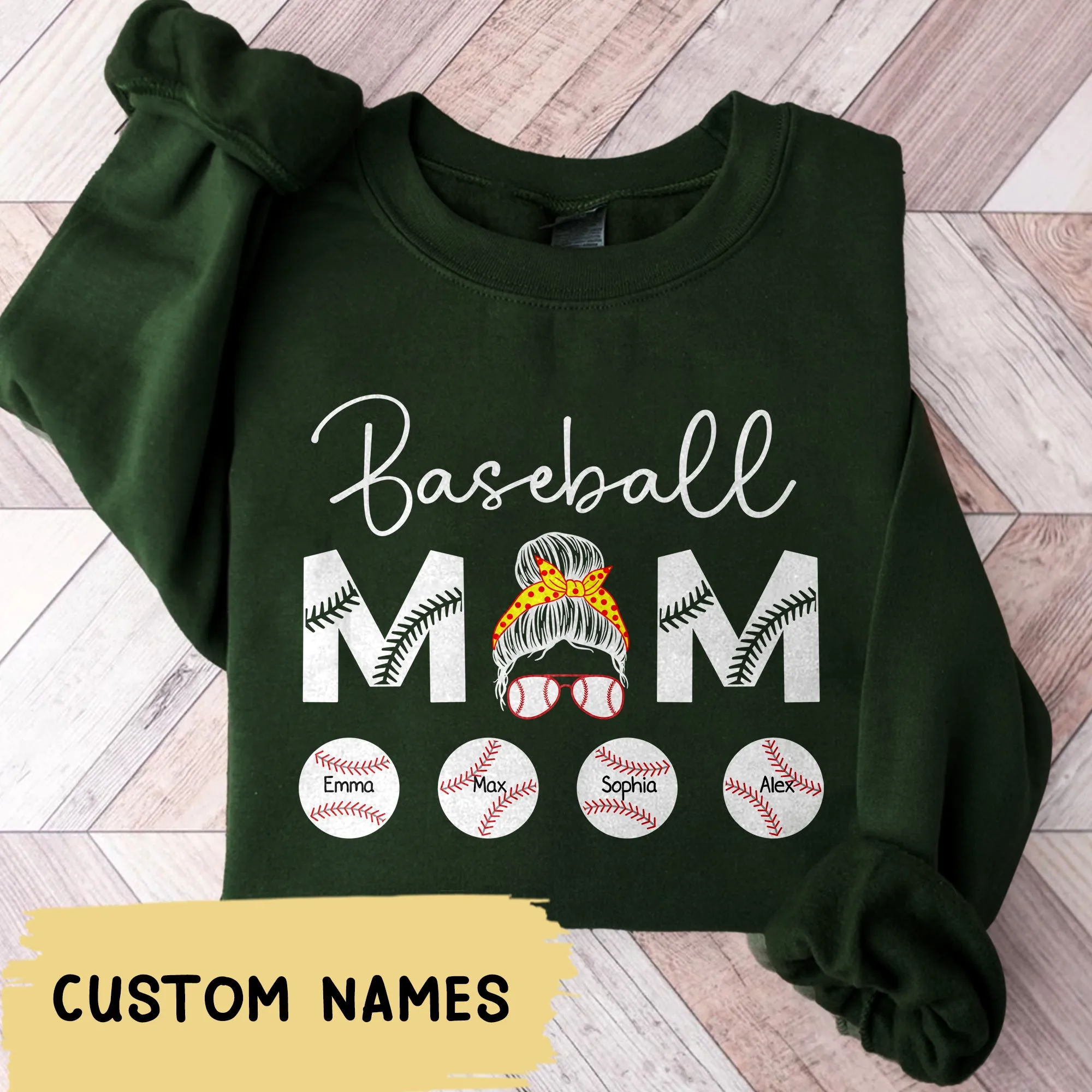 Personalized Baseball Mama Sweatshirt, Baseball Mom Crewneck with Kids Name, Custom Baseball Mom Hoodie, Birthday Gift For Mom, Sports Mama