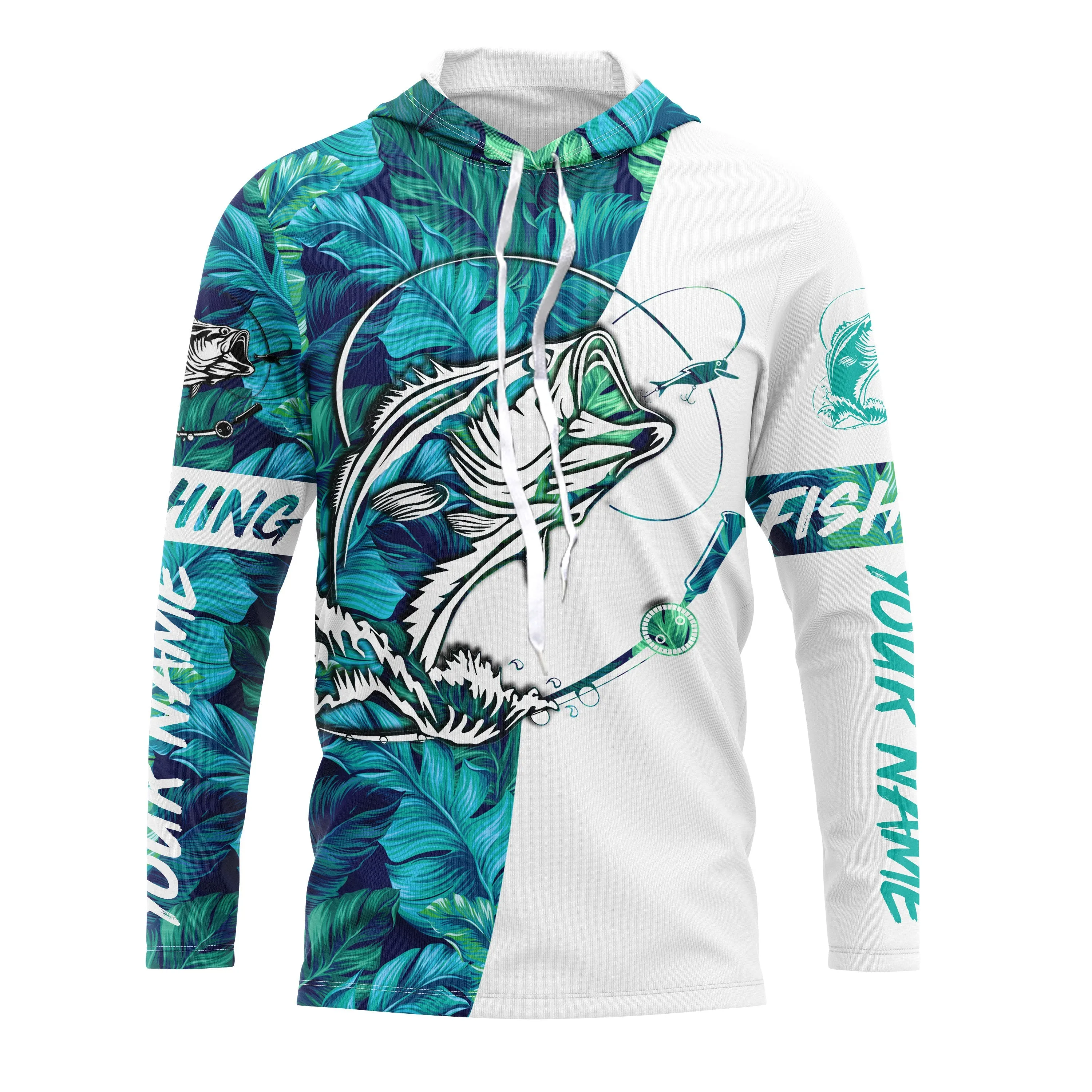 Personalized Bass Fishing Shirts Tropical leaves pattern, Bass Performance Fishing  Shirts IPHW2317