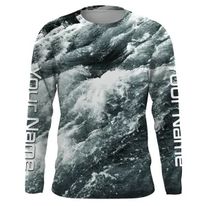 Personalized Saltwater Long Sleeve performnace Fishing Shirts, sea wave camo fishing jerseys IPHW1857