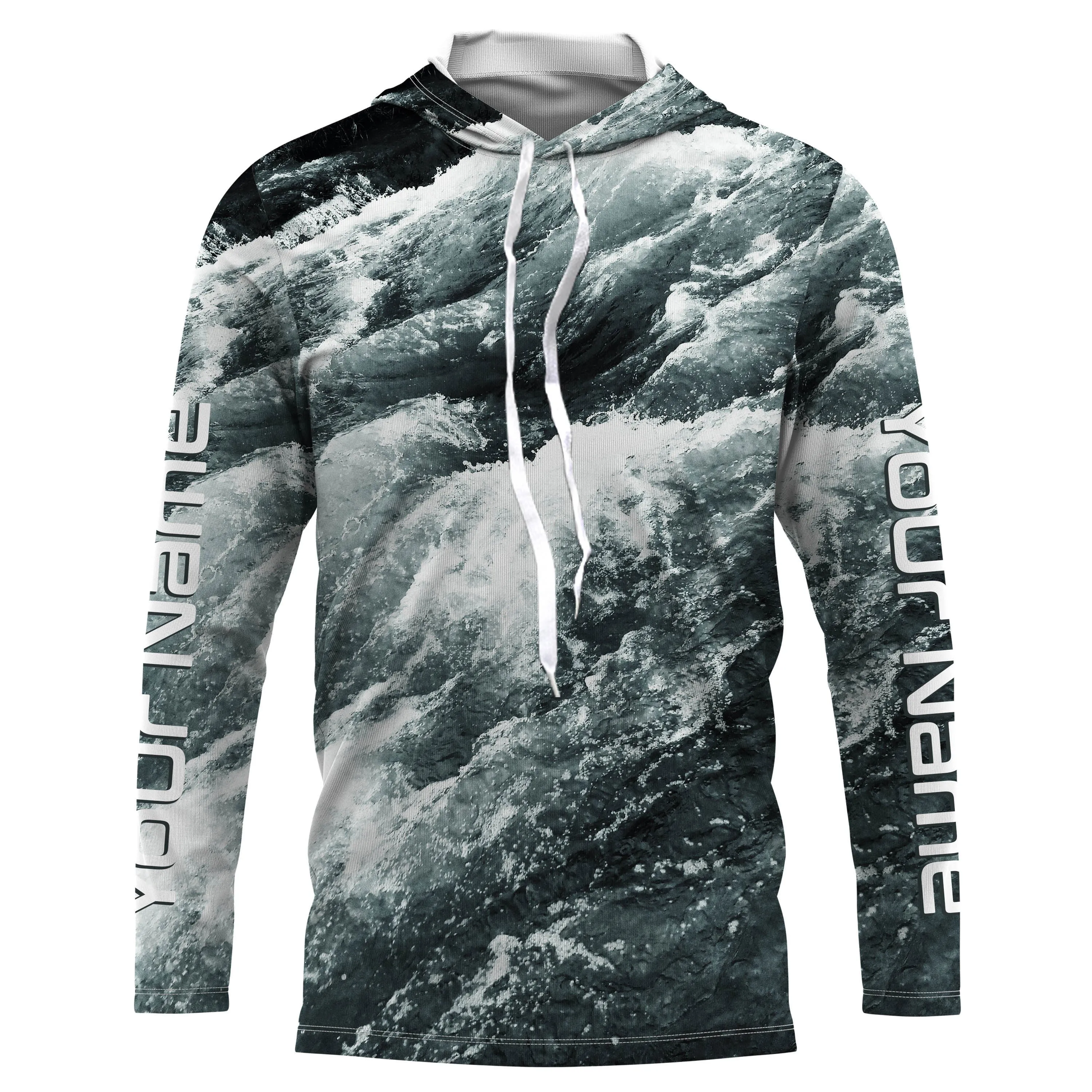 Personalized Saltwater Long Sleeve performnace Fishing Shirts, sea wave camo fishing jerseys IPHW1857