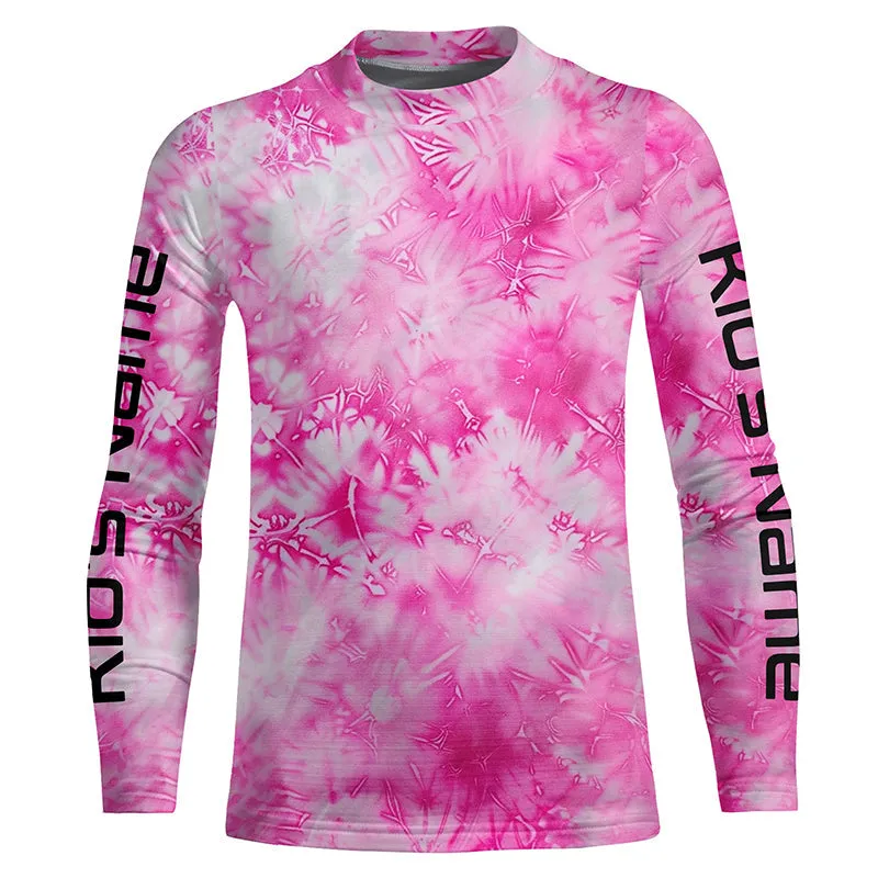 Pink Shibori Tie Dye Camo Long Sleeve Uv Protection Fishing Shirts, Personalized Fishing Jersey IPHW7188