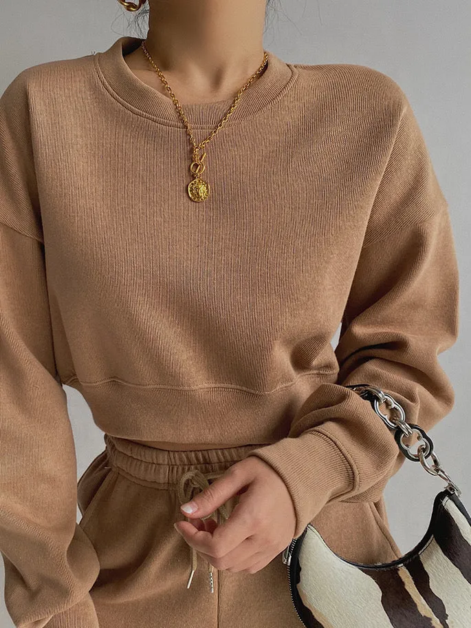 Pique Cropped Sweater -Khaki