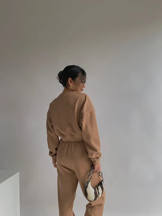 Pique Cropped Sweater -Khaki