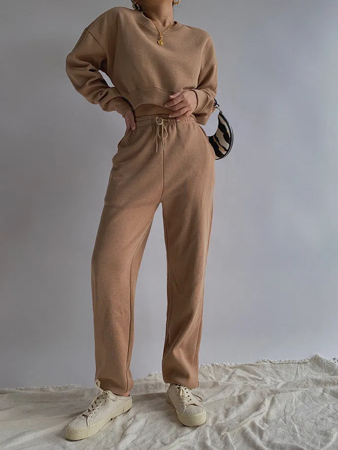 Pique Cropped Sweater -Khaki