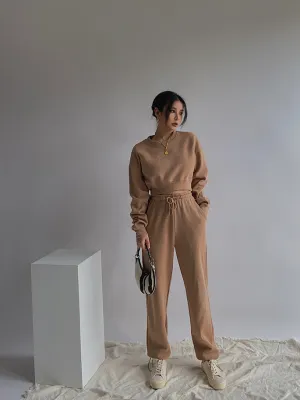 Pique Cropped Sweater -Khaki