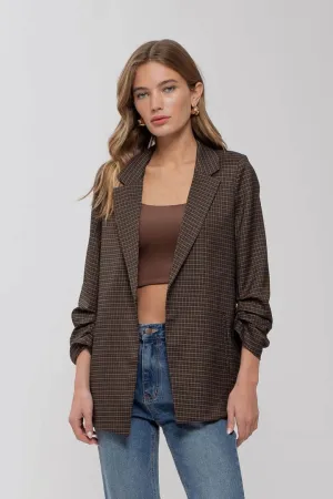 Plaid 3/4 Sleeve Blazer