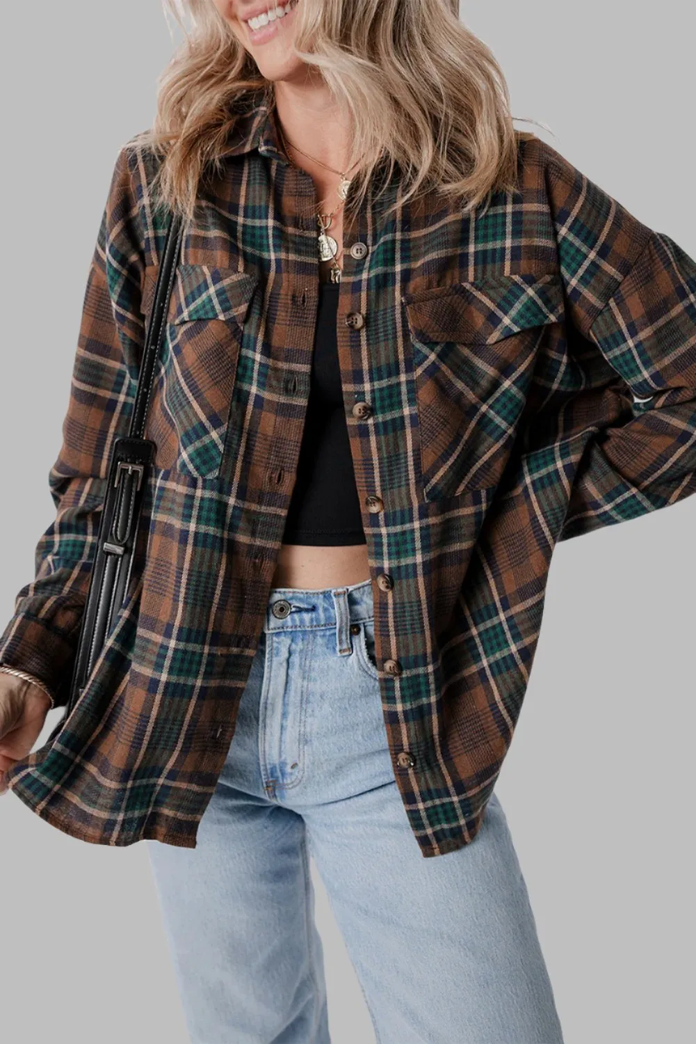 Plaid Button Up Shirt Jacket
