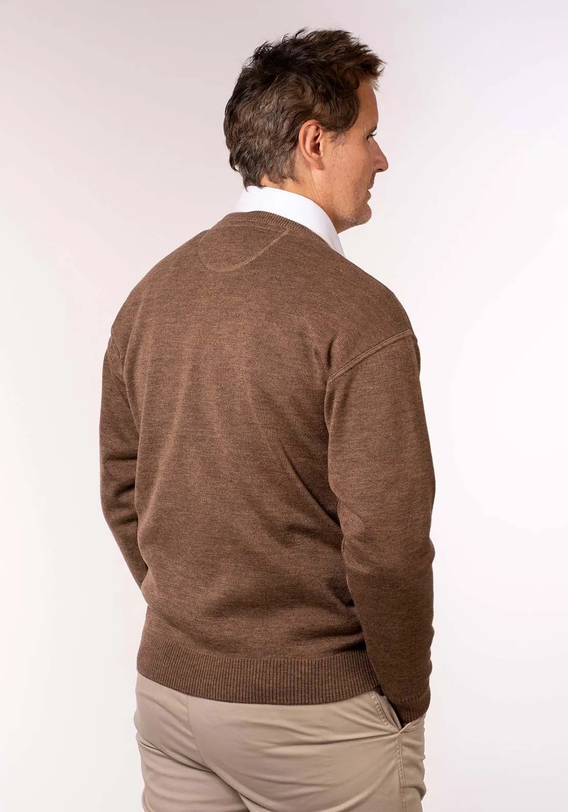 Plain Crew Neck Knit - Brown