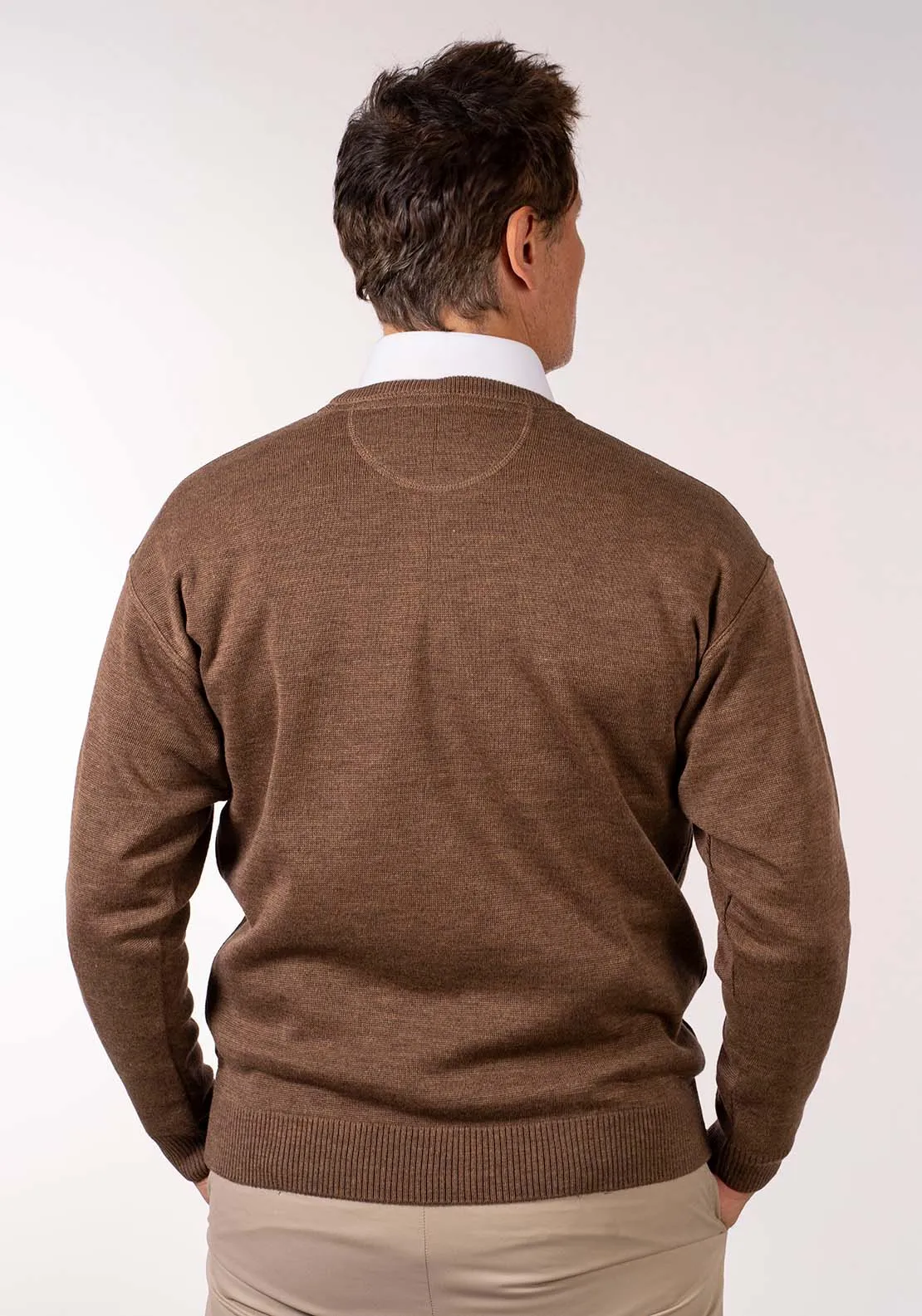 Plain Crew Neck Knit - Brown