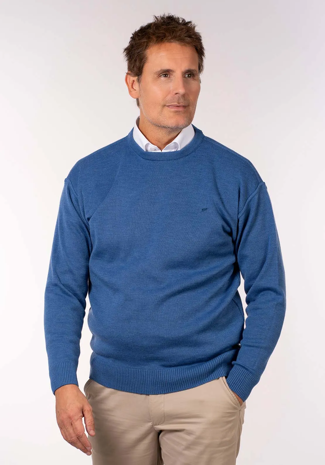 Plain Crew Neck Knit - Denim
