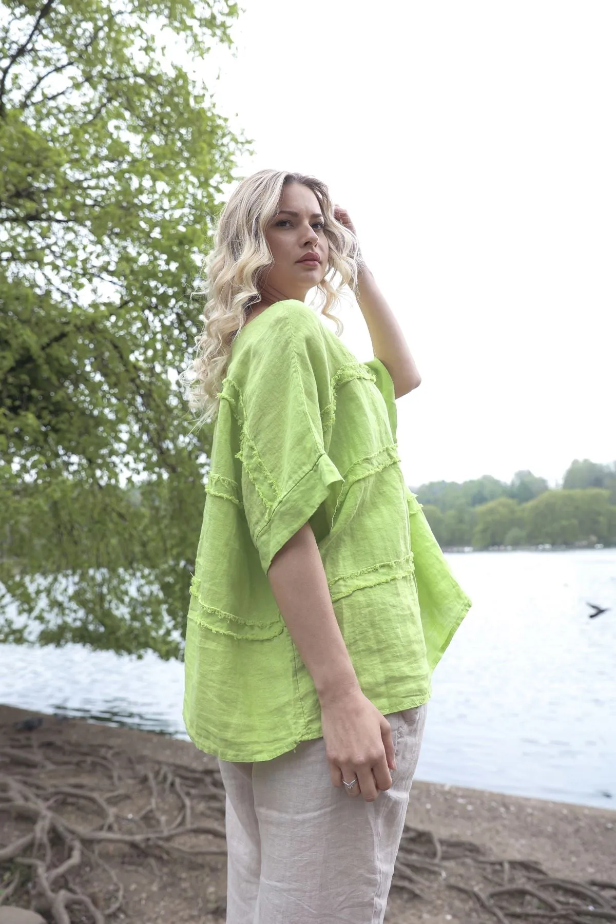 Plain Oversized Box Linen Top