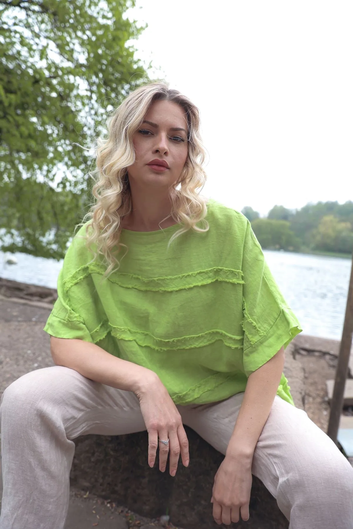 Plain Oversized Box Linen Top