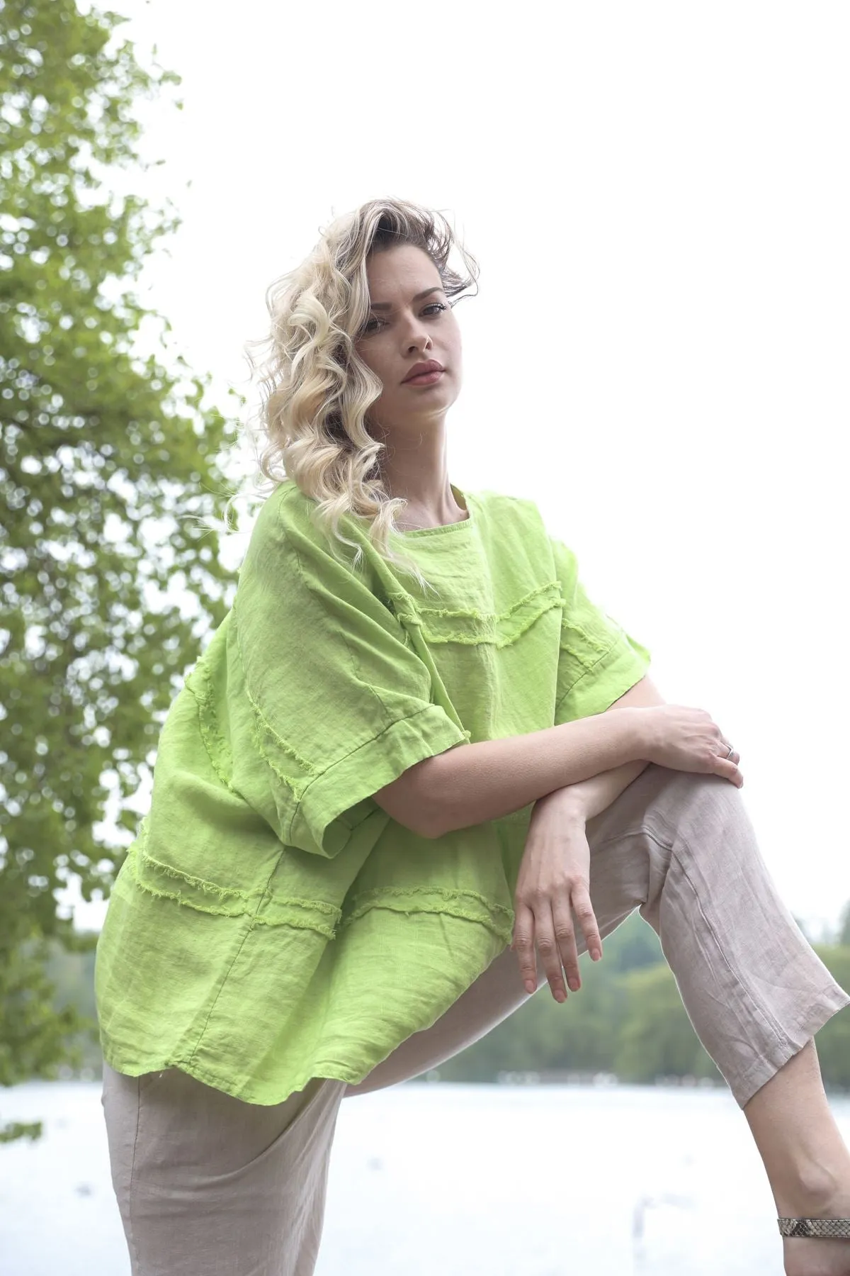 Plain Oversized Box Linen Top