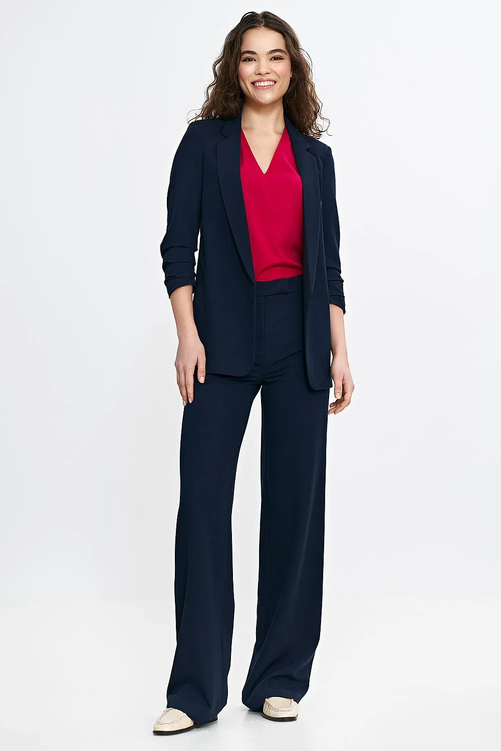 Pleated Lapel Loose-Fit Blazer