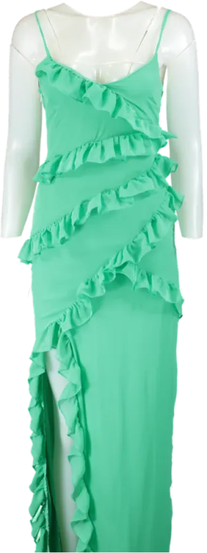 Pretty Little Thing Green Ruffle Dress UK 6