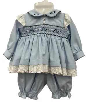 Pretty Originals Pink Smocked Dress With Blommers And Bow