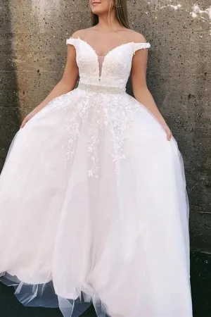 Princess Off Shoulder Ivory Lace Long Prom Dress, Off Shoulder Ivory Formal Dress, Ivory Lace Evening Dress