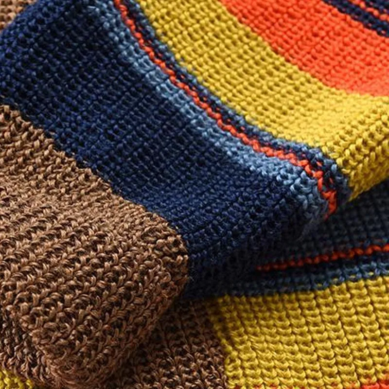 Pull en tricot à col en V vintage à rayures arc-en-ciel