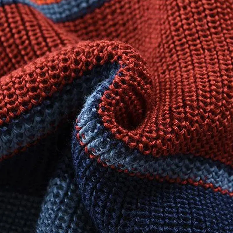 Pull en tricot à col en V vintage à rayures arc-en-ciel