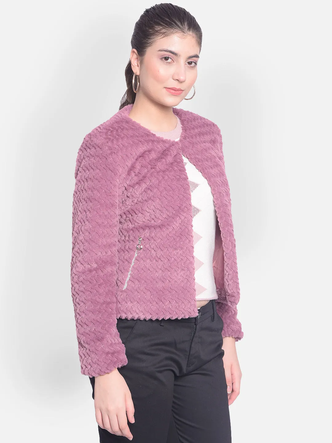 Purple Crop Fur Jackets