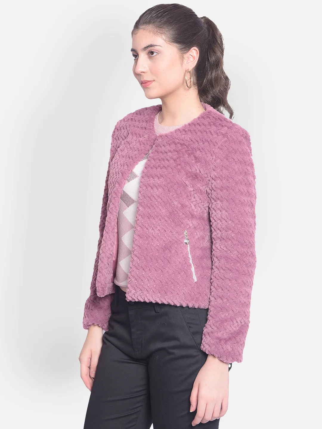 Purple Crop Fur Jackets
