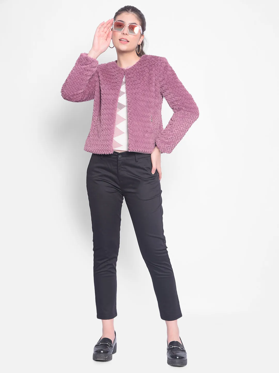 Purple Crop Fur Jackets