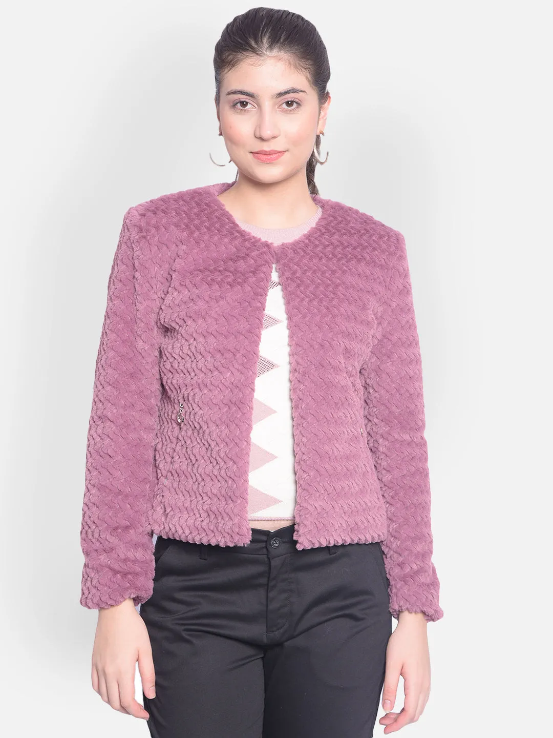 Purple Crop Fur Jackets