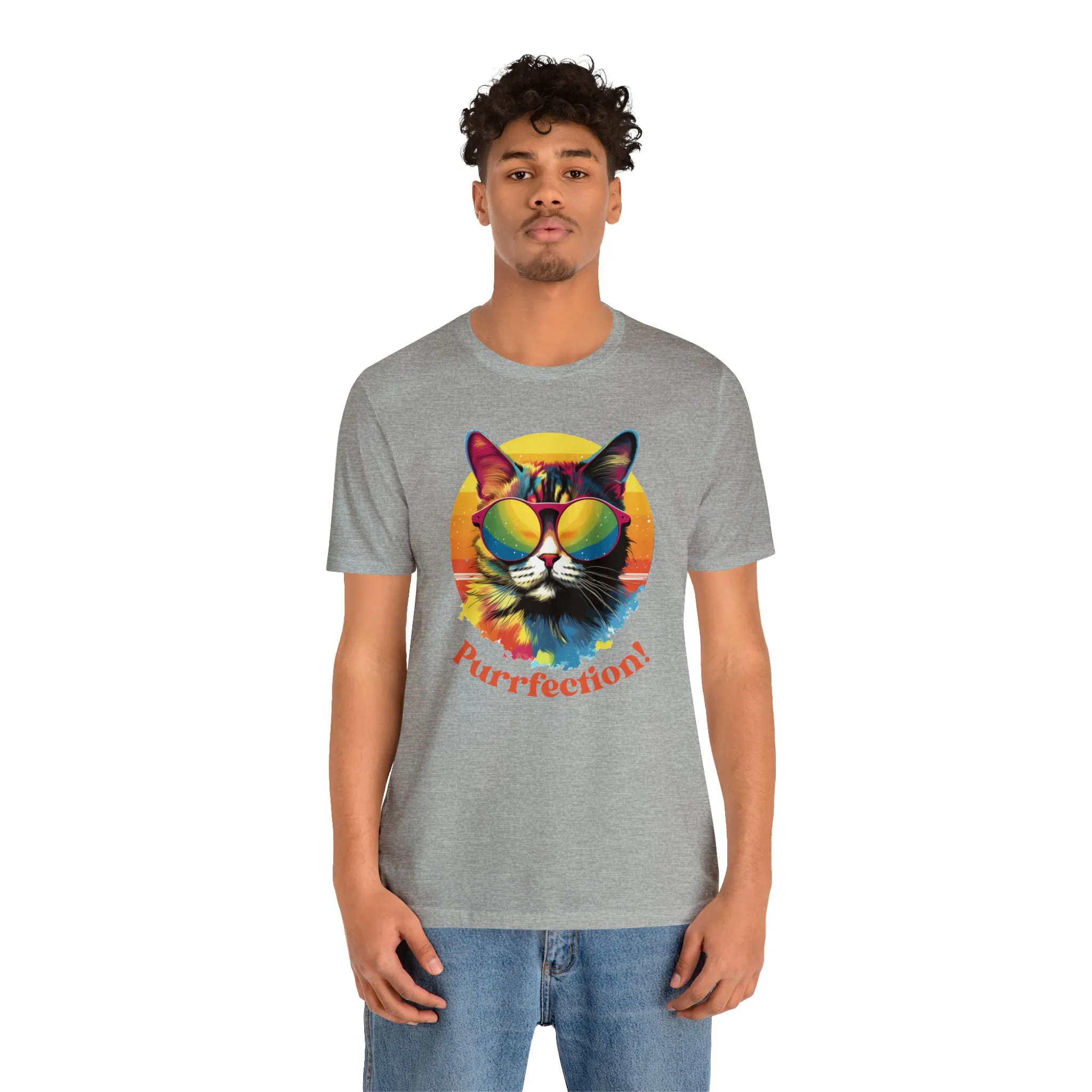 Purrfect Artistic Cat T-Shirt | Colorful Cat Tee |  Bella Canvas 3001 Unisex | Short Sleeve Tshirt