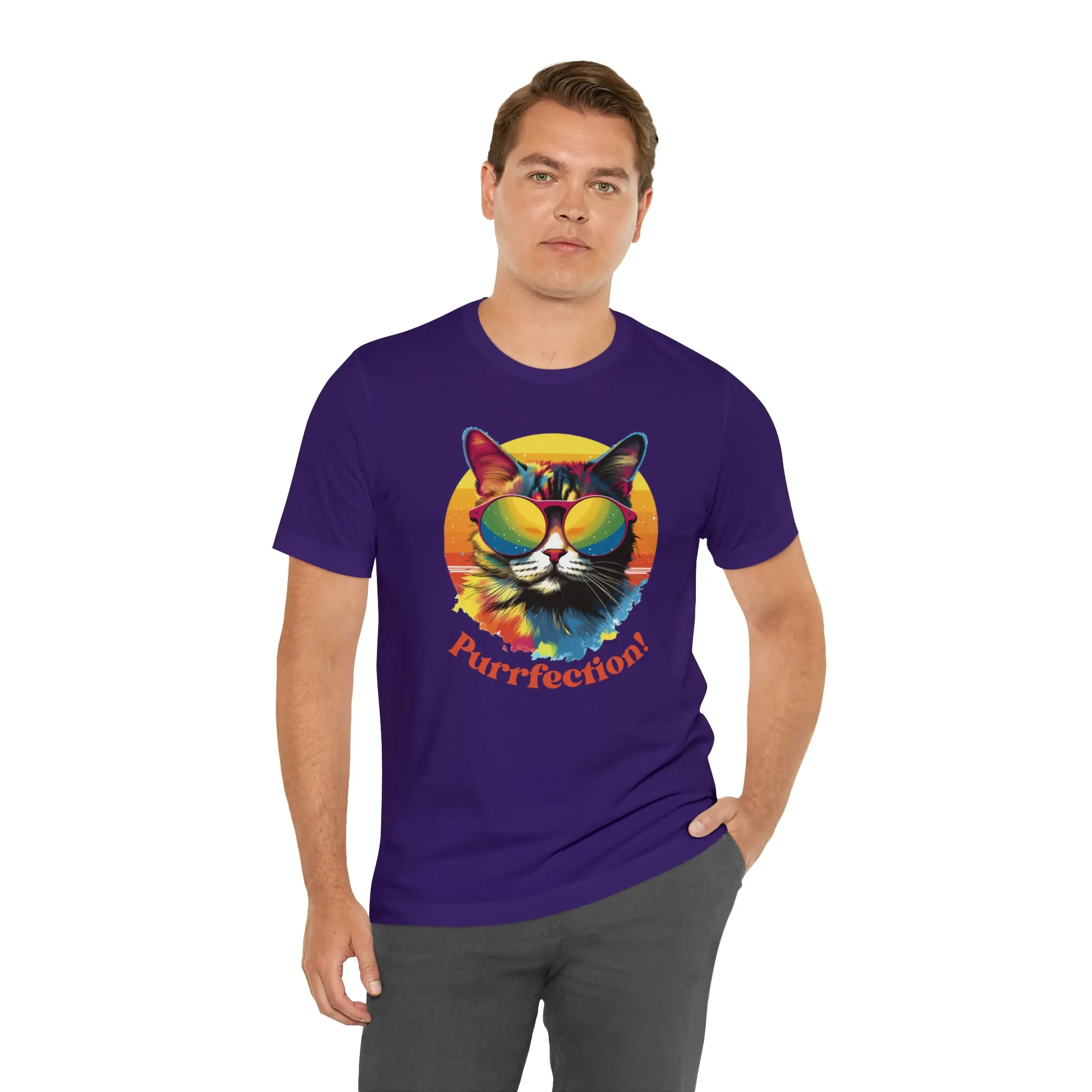 Purrfect Artistic Cat T-Shirt | Colorful Cat Tee |  Bella Canvas 3001 Unisex | Short Sleeve Tshirt