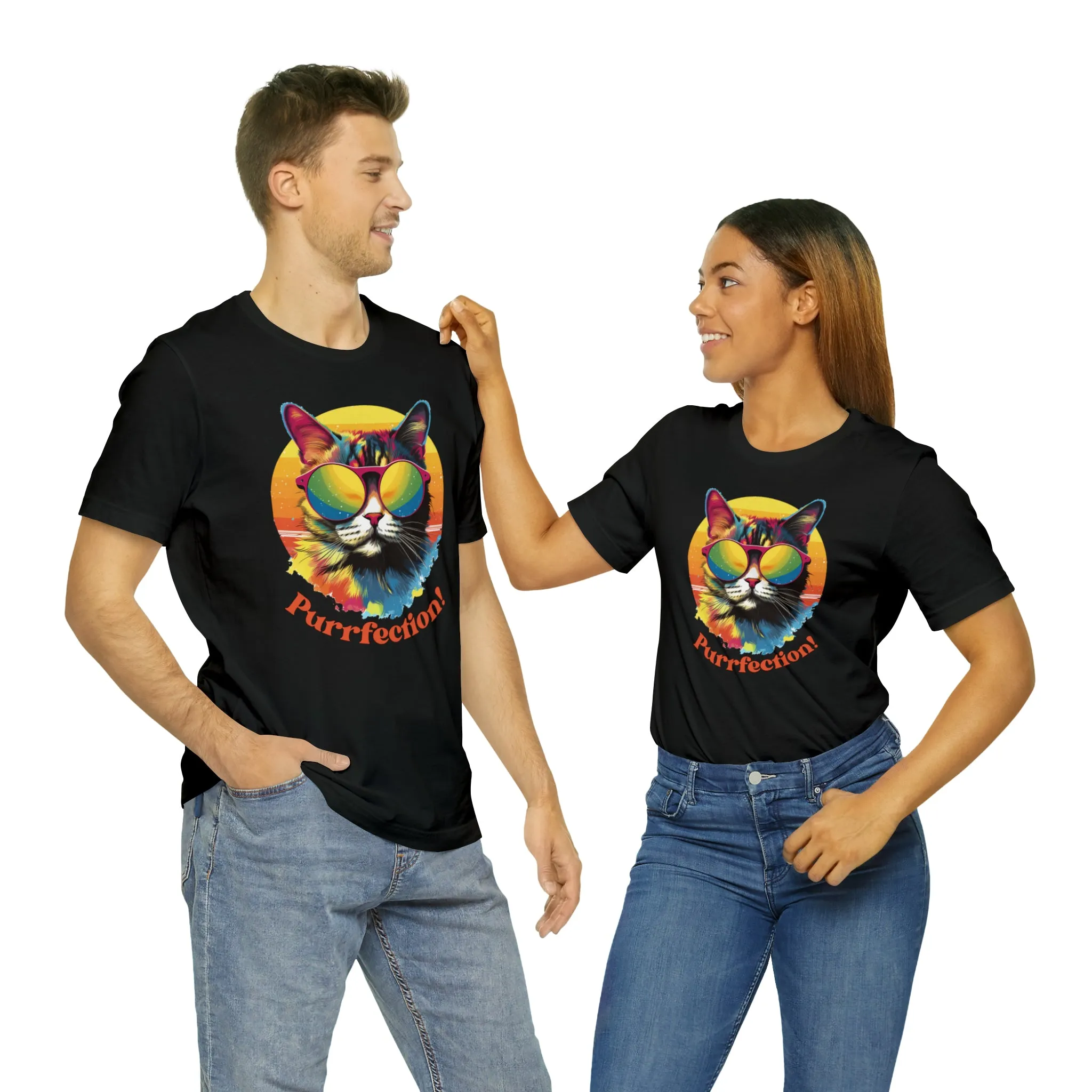 Purrfect Artistic Cat T-Shirt | Colorful Cat Tee |  Bella Canvas 3001 Unisex | Short Sleeve Tshirt