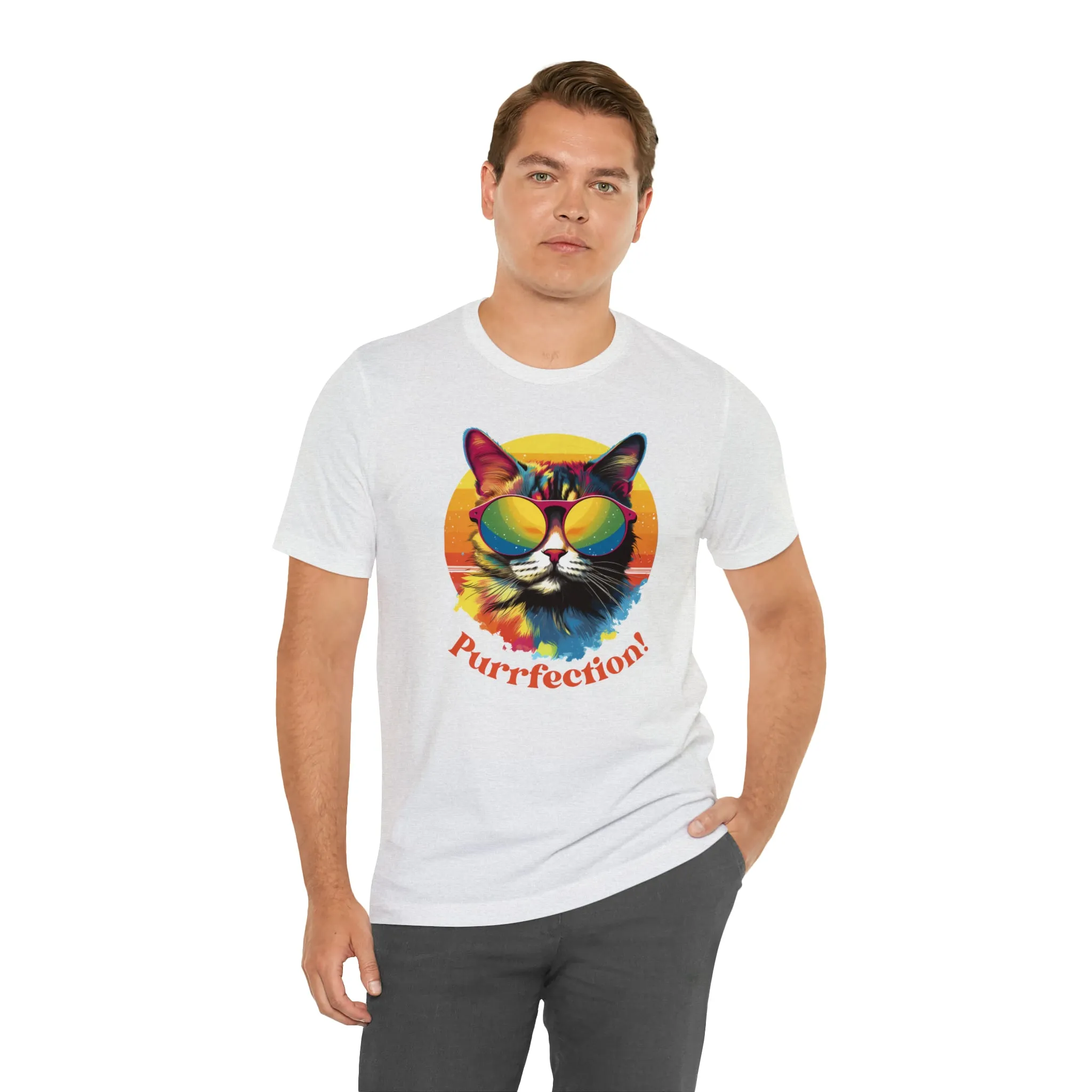 Purrfect Artistic Cat T-Shirt | Colorful Cat Tee |  Bella Canvas 3001 Unisex | Short Sleeve Tshirt